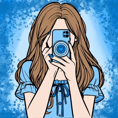 a realistic girl holding her phone taking pictures