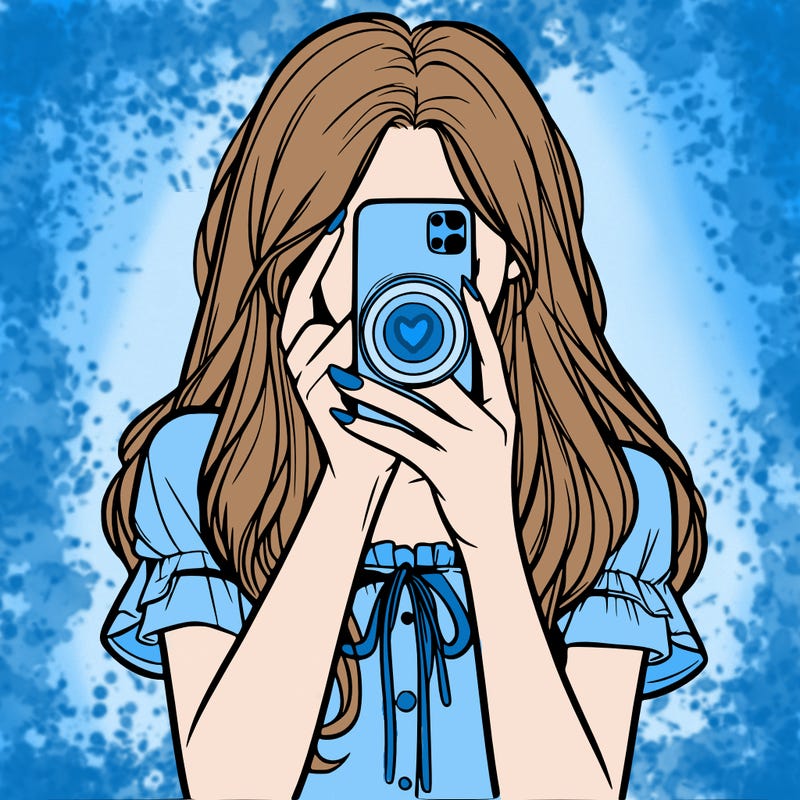 a realistic girl holding her phone taking pictures