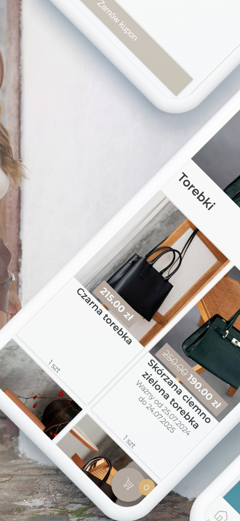 PeP - Fashion - The PeP Fashion app interface displaying a catalog of stylish handbags with prices and current discounts