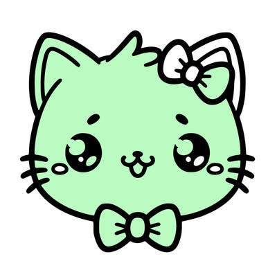 kawaii cat with a bow tie hanging from his ear