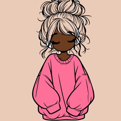 girl with baggy sweatshirt and messy bun