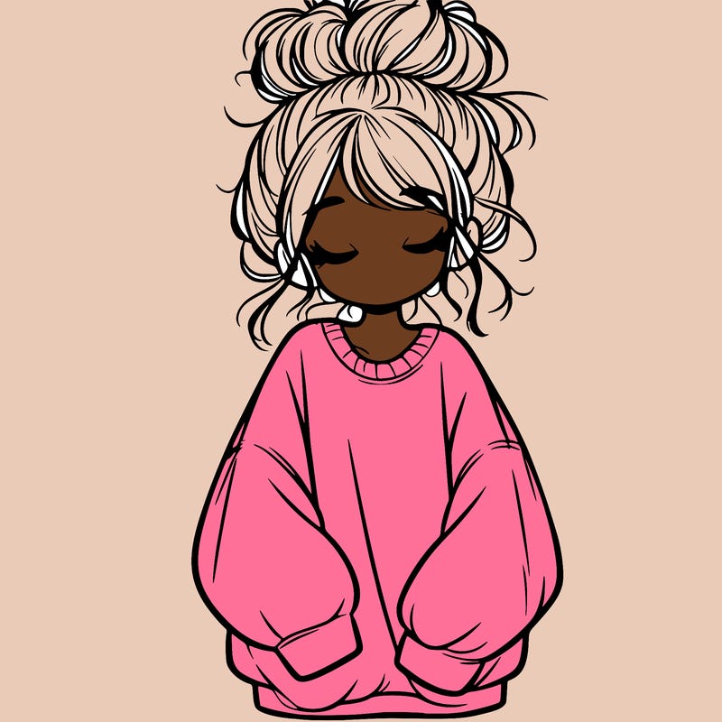 girl with baggy sweatshirt and messy bun
