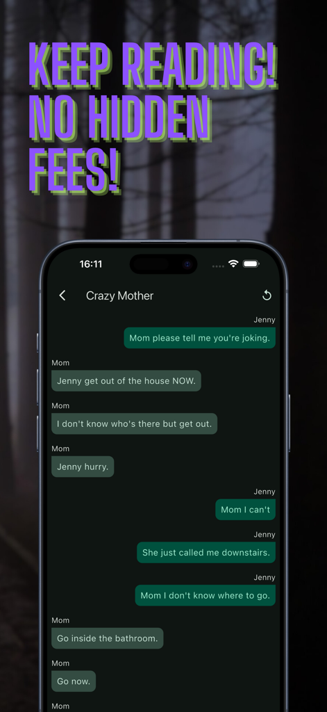 Suspenseful chat conversation between a mother and daughter in the Scary Chat Stories app