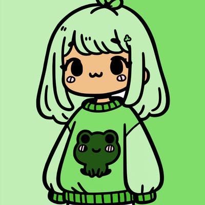 girl with a sweatshirt that has a little cute frog on it
