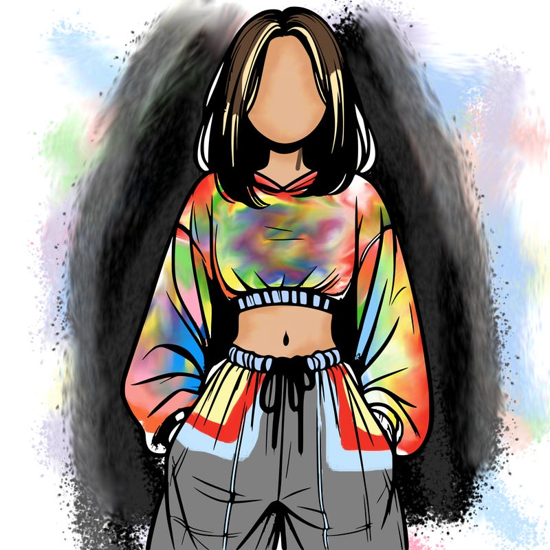 realistic girl faceless with baggy pants and a crop top