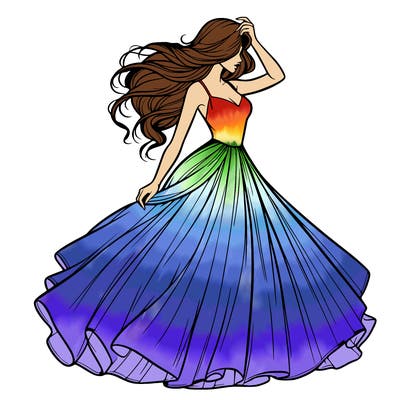 realistic woman with dress flowing in the wind