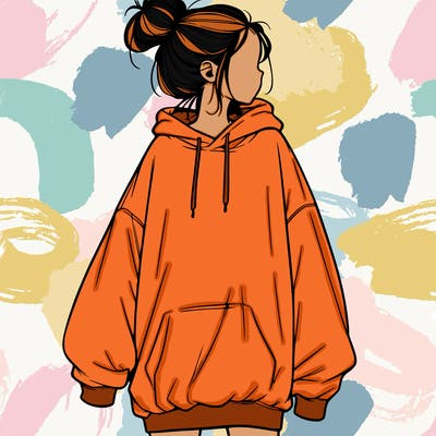 realistic girl with a oversized sweatshirt on and a bun
