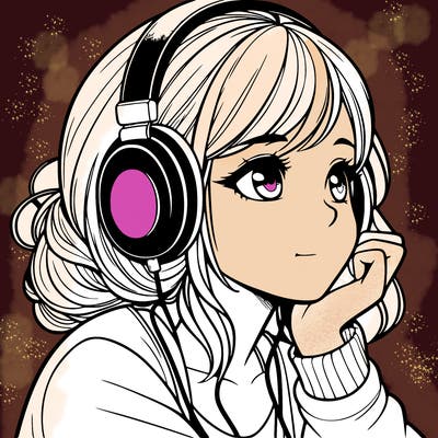 a realistic girl listening to music