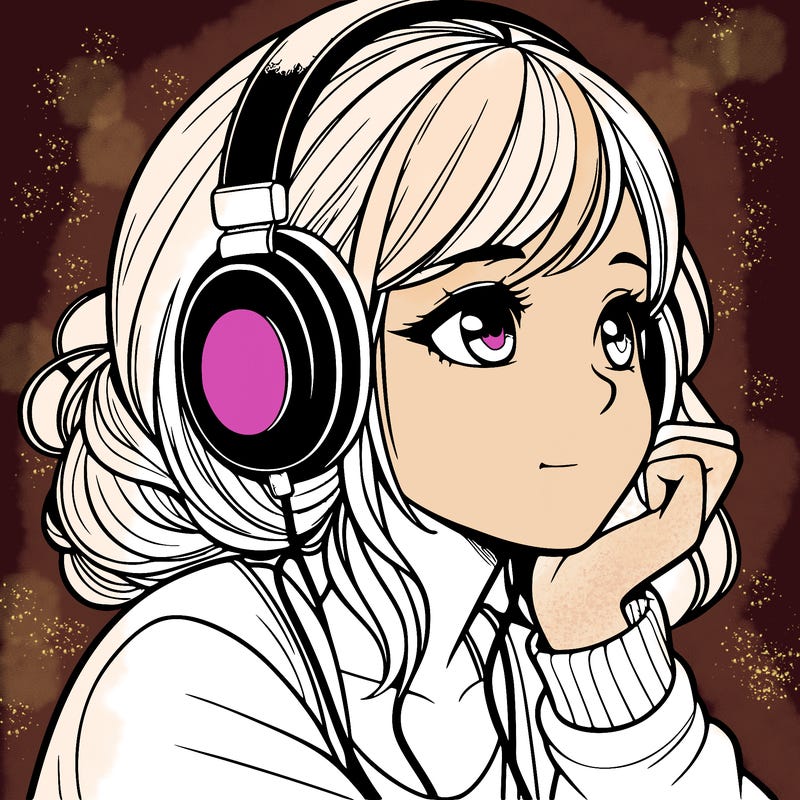 a realistic girl listening to music