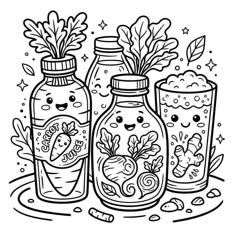 Get ready for a nutritious and creative adventure with our Root Vegetable Juices coloring page! Little artists will love bringing these cheerful, healthy drinks to life with their favorite colors.