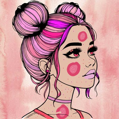 realistic girl with buns on the top of her head