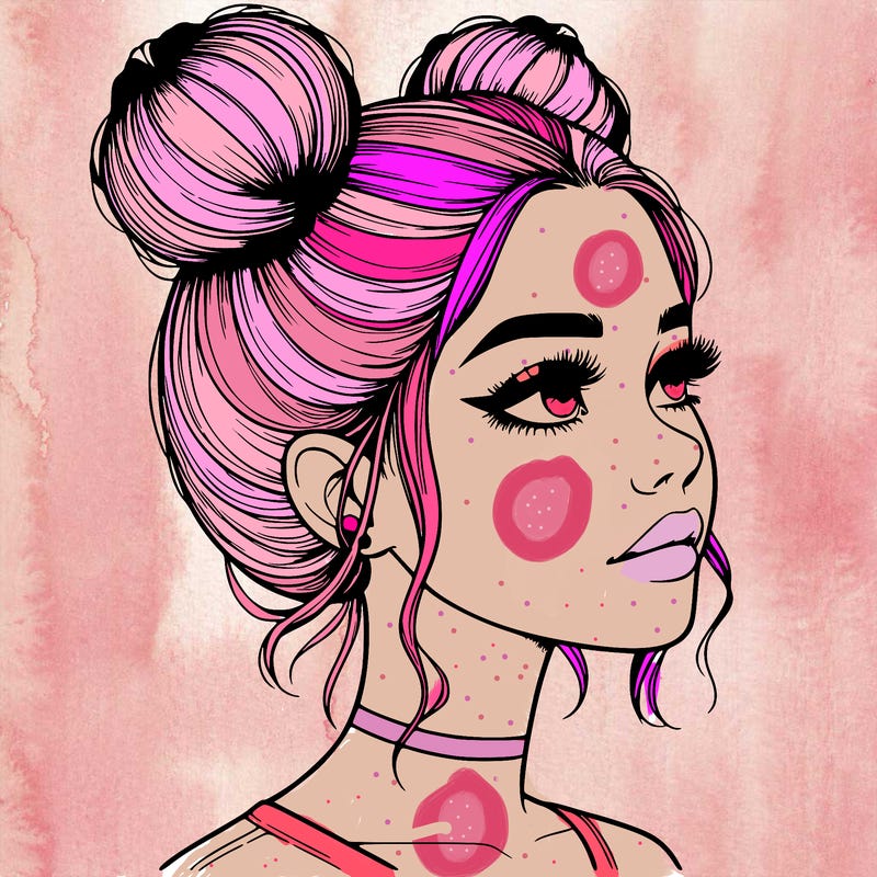 realistic girl with buns on the top of her head