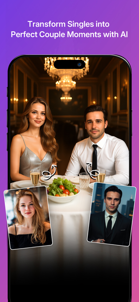 Couple - AI Photo Generator - Retrato romántico generado por IA de una cena creado a partir de dos fotos individuales separadas