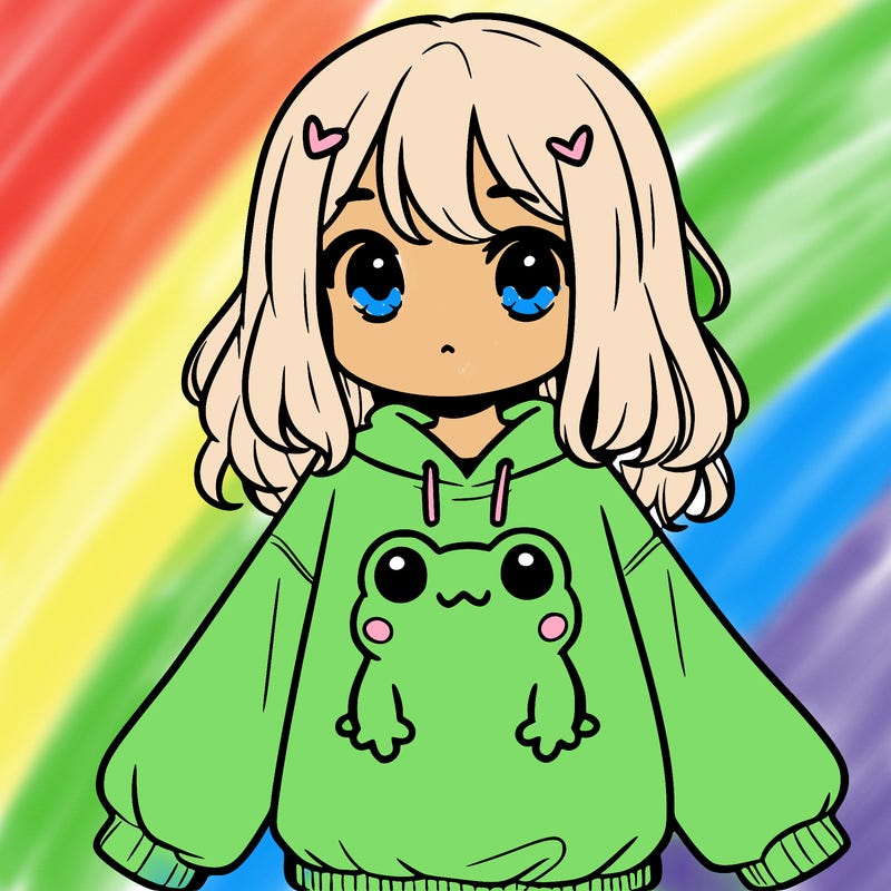 girl wearing frogging sweatshirt