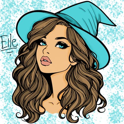 realistic witch girl with wavy hair and lips