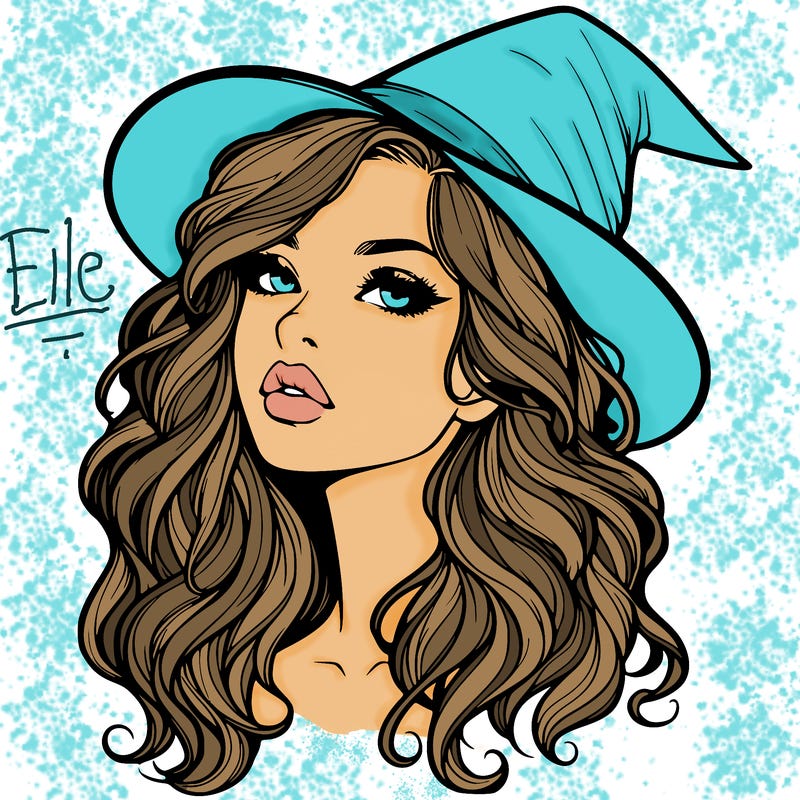realistic witch girl with wavy hair and lips