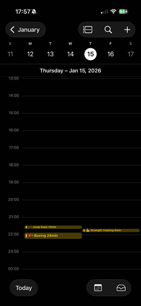FitSync - Workout to Calendar - A calendar view on an iPhone showing synced workout activities including Jump Rope, Boxing, and Strength Training.