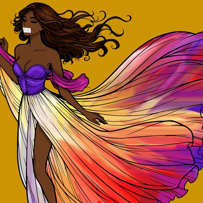 realistic woman in dress flowing the the wind