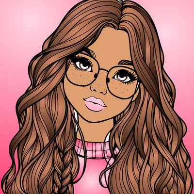 girl with long hair and freckles and glasses realistic