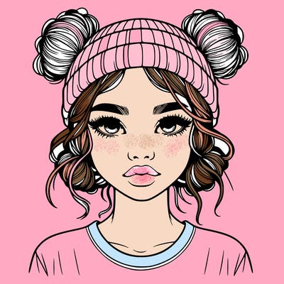 realistic girl with buns in her hair with a beanie on