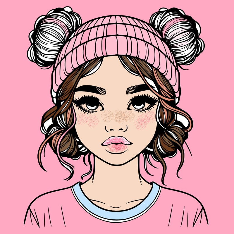 realistic girl with buns in her hair with a beanie on