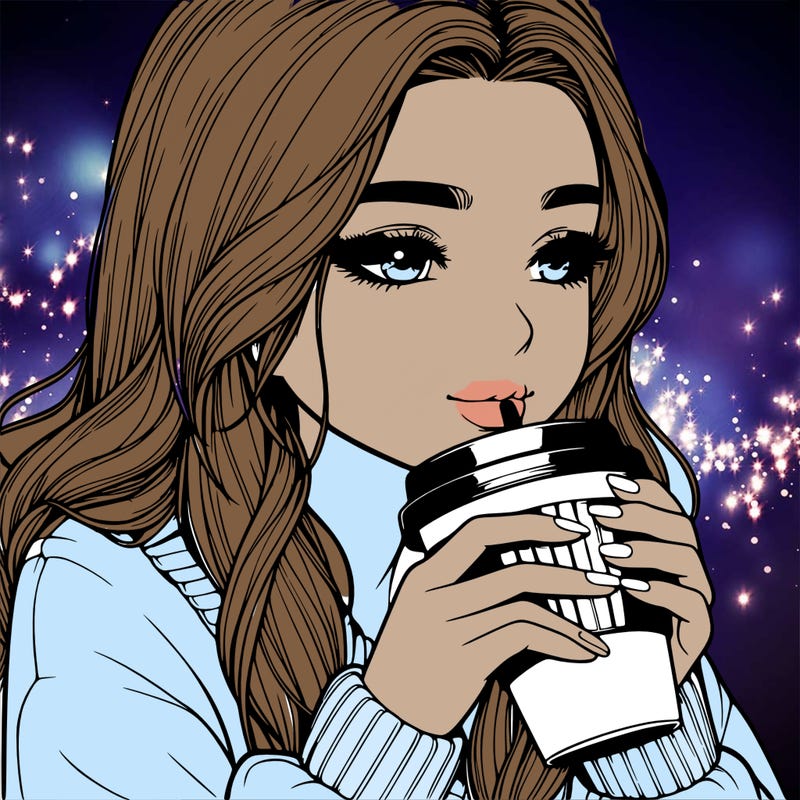 realistic girl drinking coffee