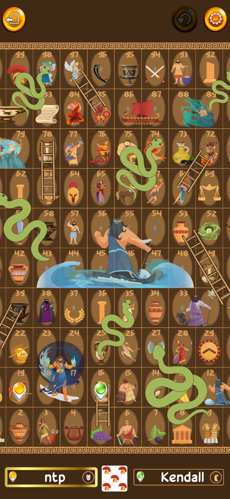 Snakes & Ladders Offline - Tablero de juego de Serpientes y Escaleras con tema de mitología griega antigua