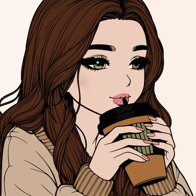 realistic girl drinking coffee