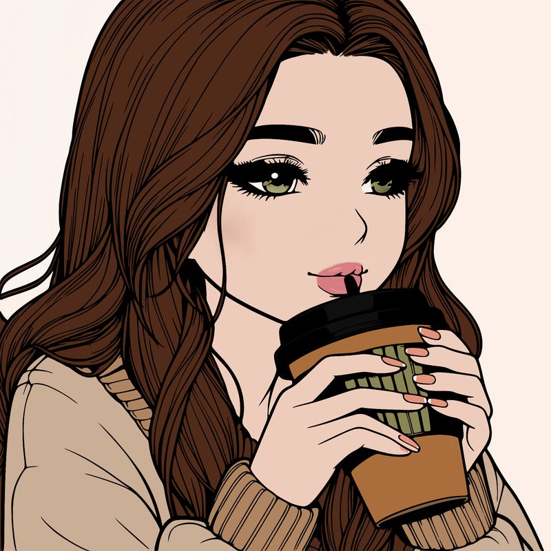 realistic girl drinking coffee