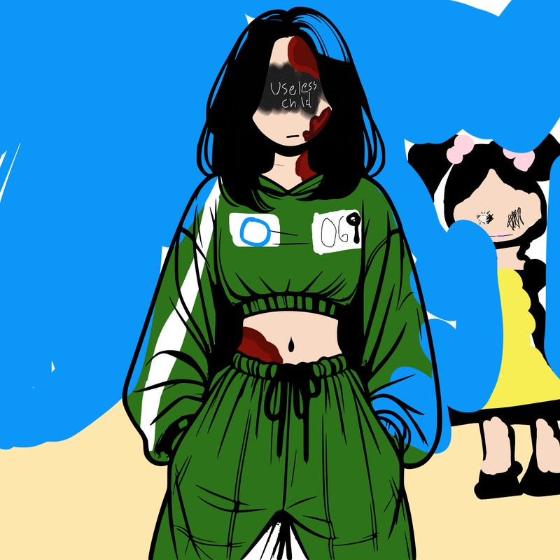 realistic girl faceless with baggy pants and a crop top