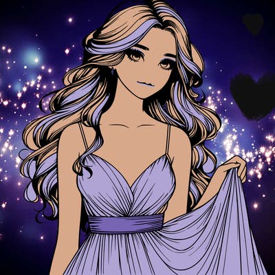 realistic girl in flowy silky prom dress