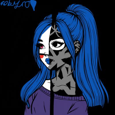 realistic girl with a high ponytail