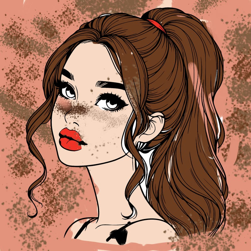 realistic girl with a ponytail on her hair and lips