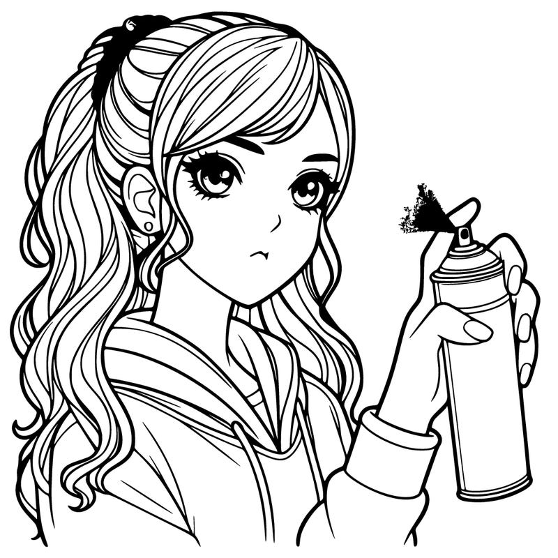 a realistic girl spray painting