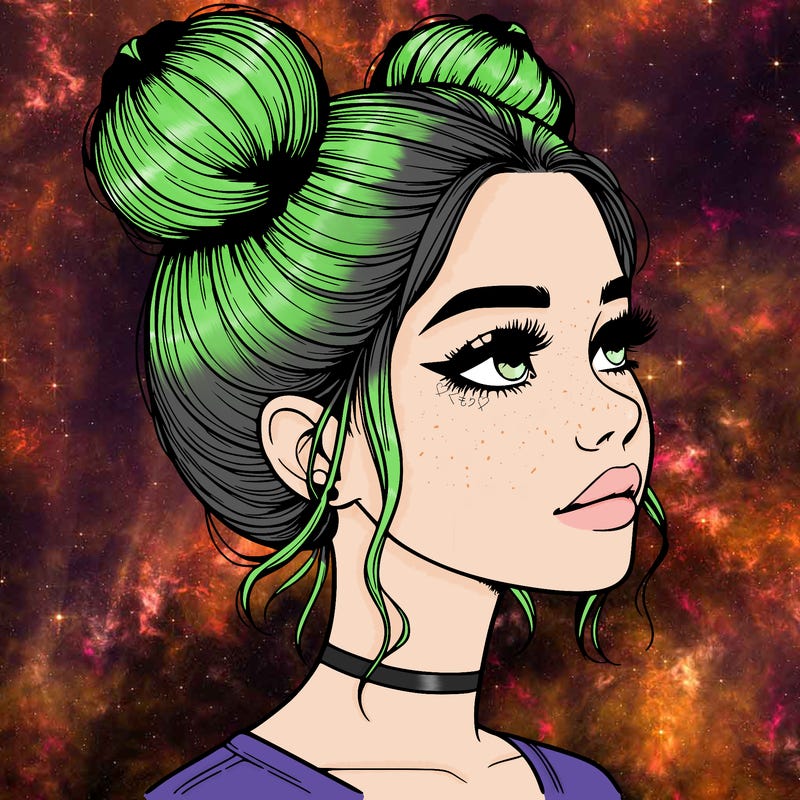 realistic girl with buns on the top of her head