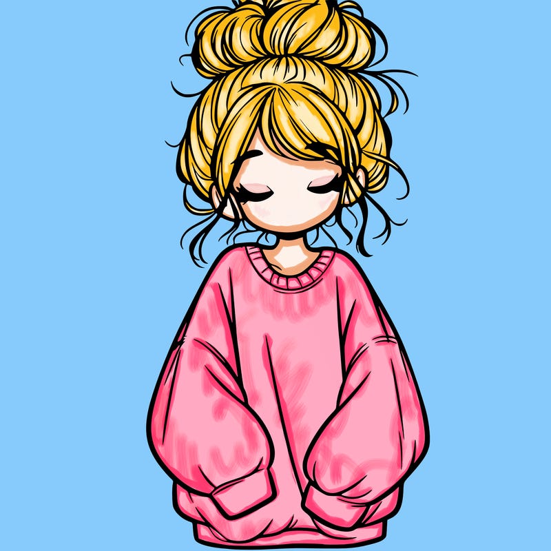 girl with baggy sweatshirt and messy bun