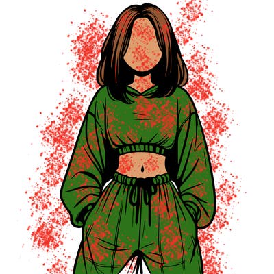 realistic girl faceless with baggy pants and a crop top