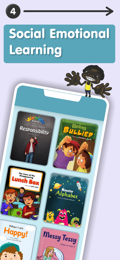 A collection of social emotional learning books for first grade students displayed on a smartphone screen.