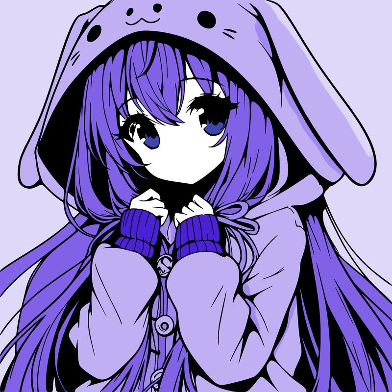 anime character girl with long hair cute bunny hoodie