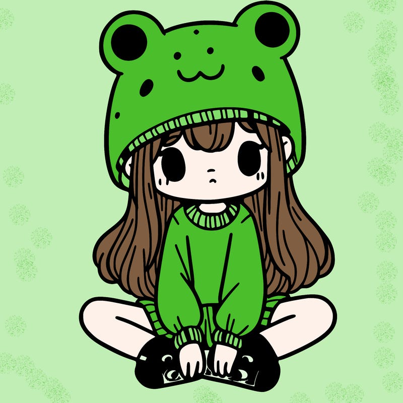 a girl wearing a frog hat and some frog socks