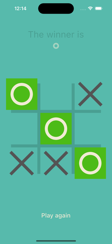 Classic Tik Tak Toe game interface showing player O winning on a diagonal line