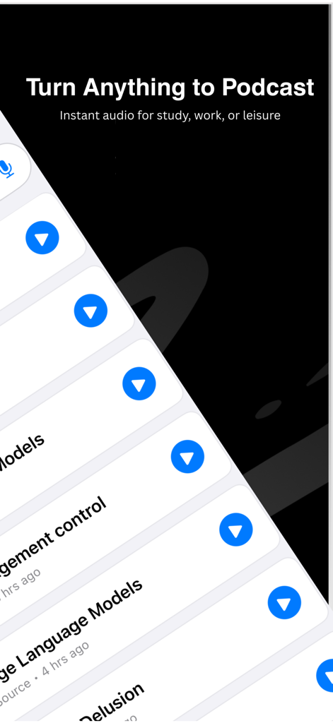 NoteCast AI - NoteCast AI app interface showing the feature to turn documents and articles into personal podcasts for productivity.