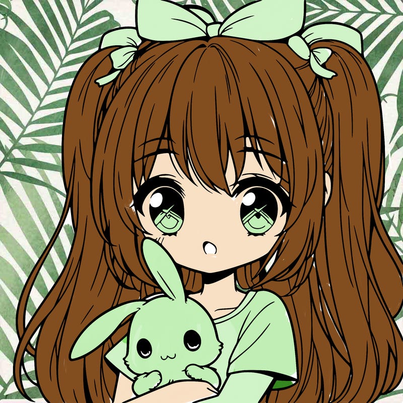 cute manga girl holding a bunny