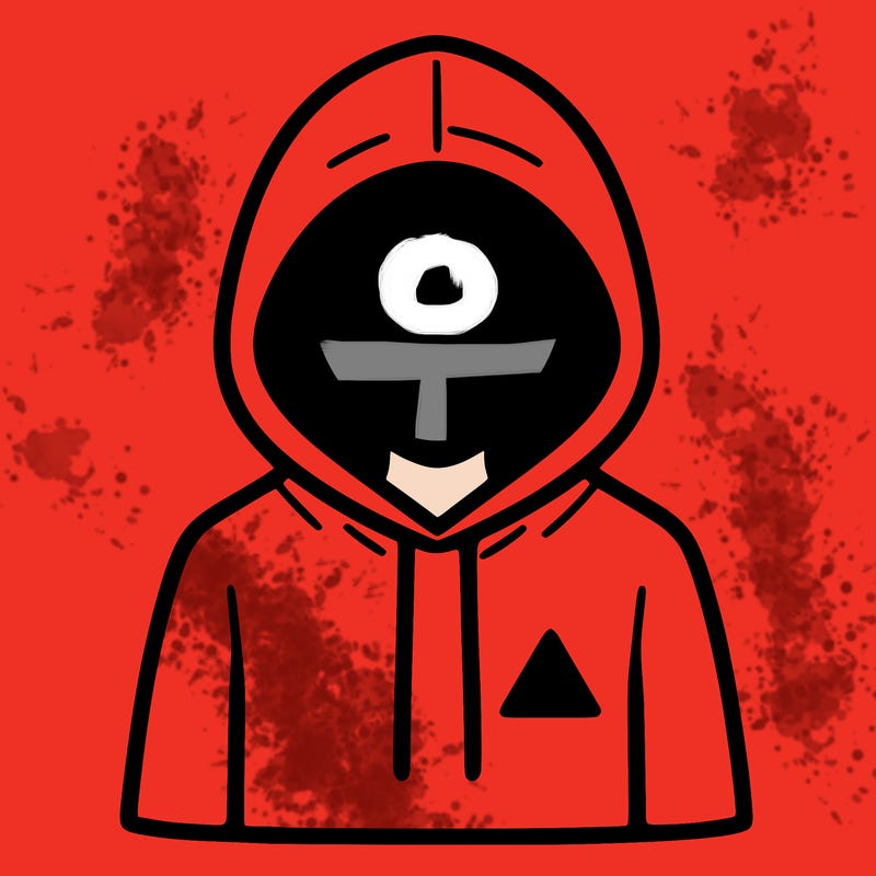 a person with non face waering a hoodie with a small triangle symbol