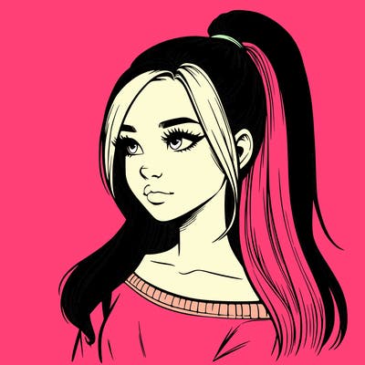 realistic girl with a high ponytail