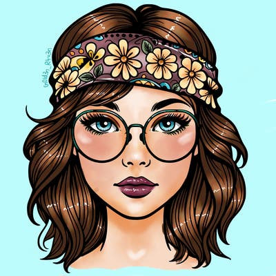 hippie girl with glasses realistic