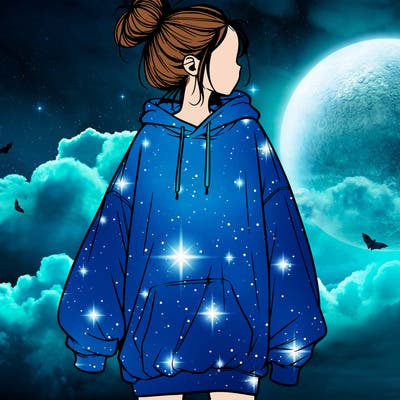 realistic girl with a oversized sweatshirt on and a bun
