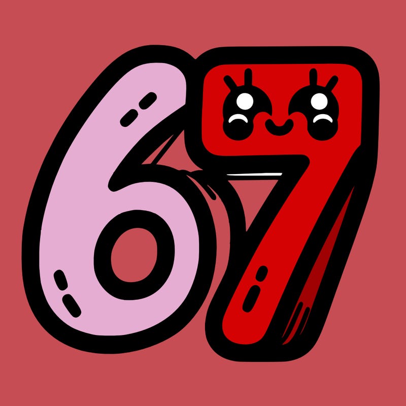 the numbers 67