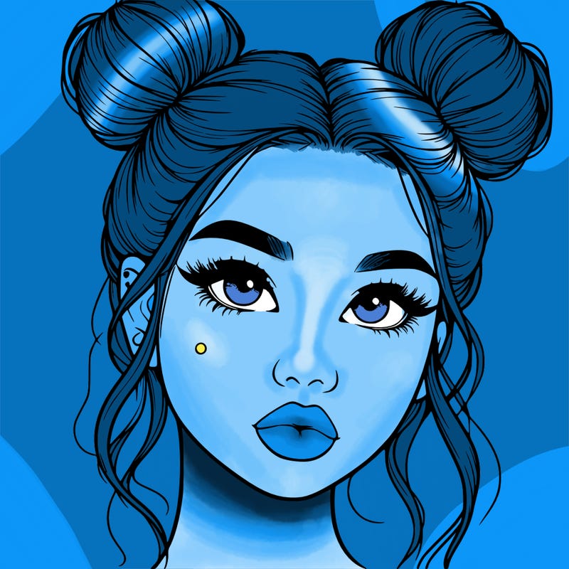 realistic girl with two buns on her hair and lips