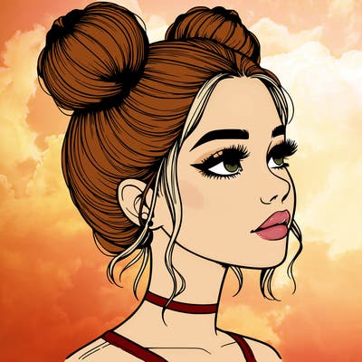 realistic girl with buns on the top of her head